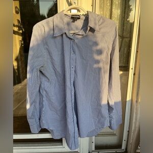 Jacob | women’s blue & white cotton pinstripe button down shirt